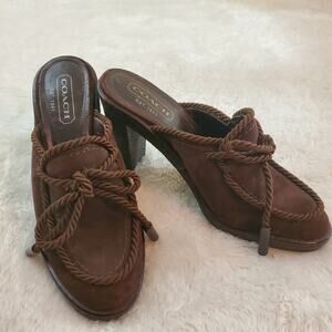 Coach Jenn Size 5.5 Brown Suede Corded Mules